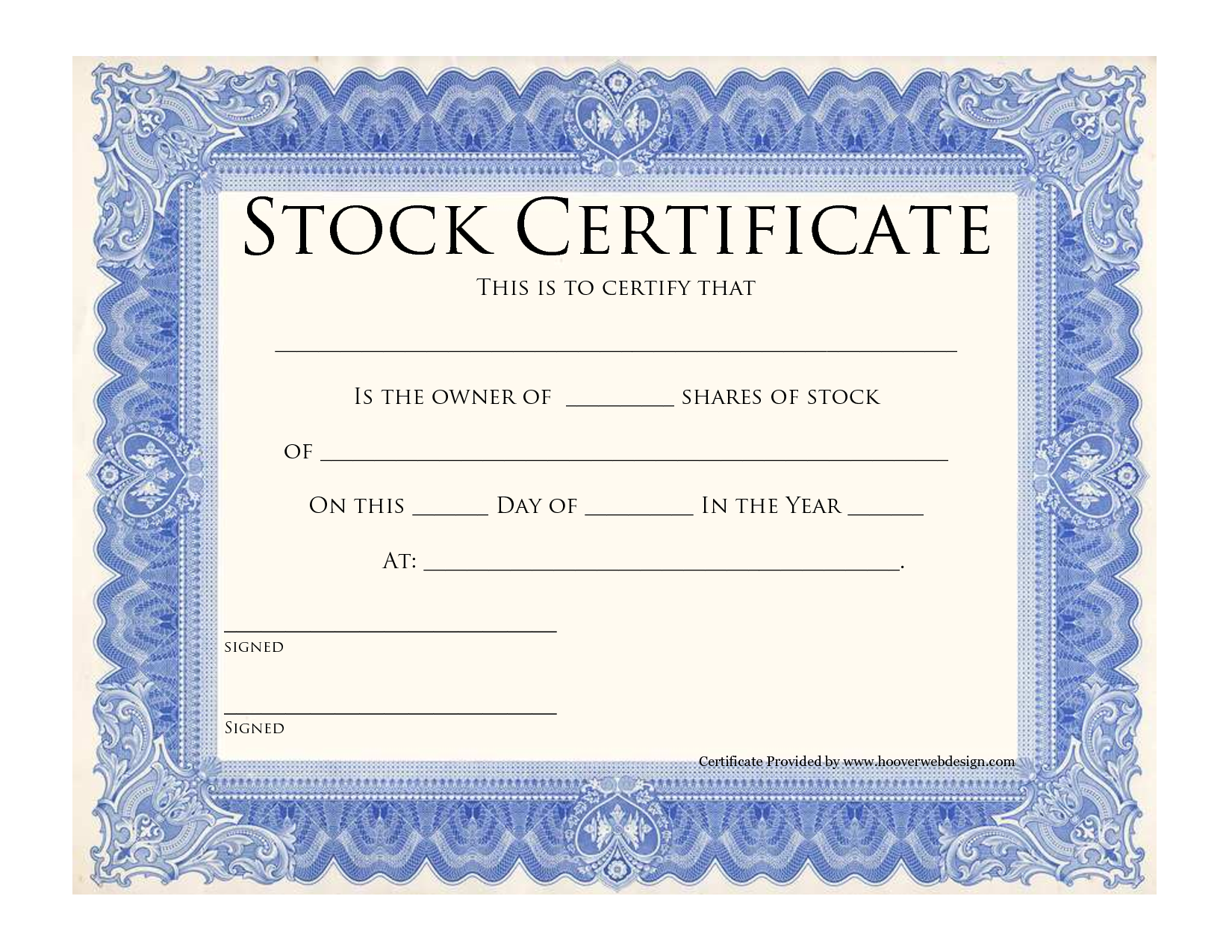 EXCEL ShareStock Certificate Template