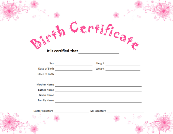 Pink-Birth-Certificate-for-Girl-PDF