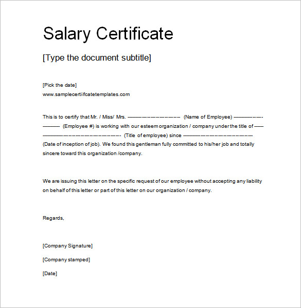 Salary Certificate Template Doc Free PDF