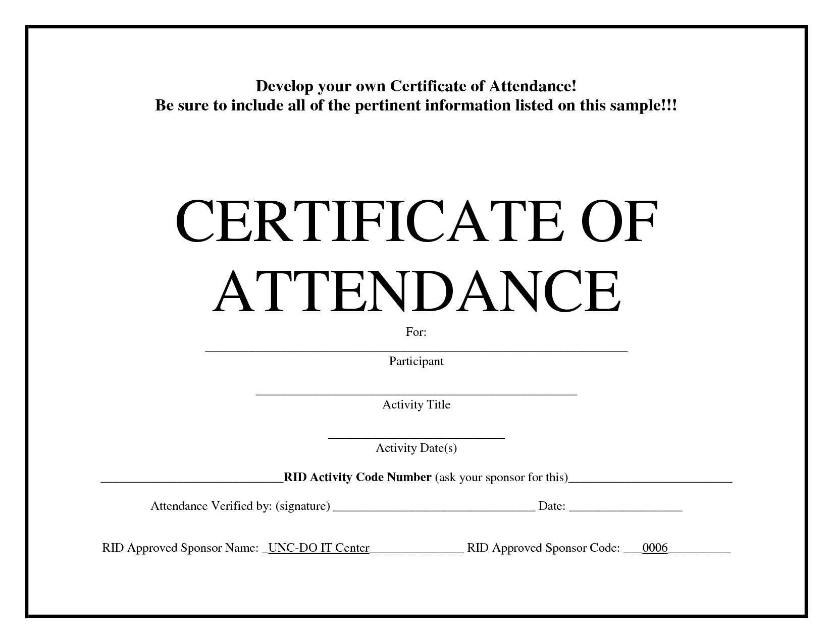 Certificate Of Attendance Templates site title 