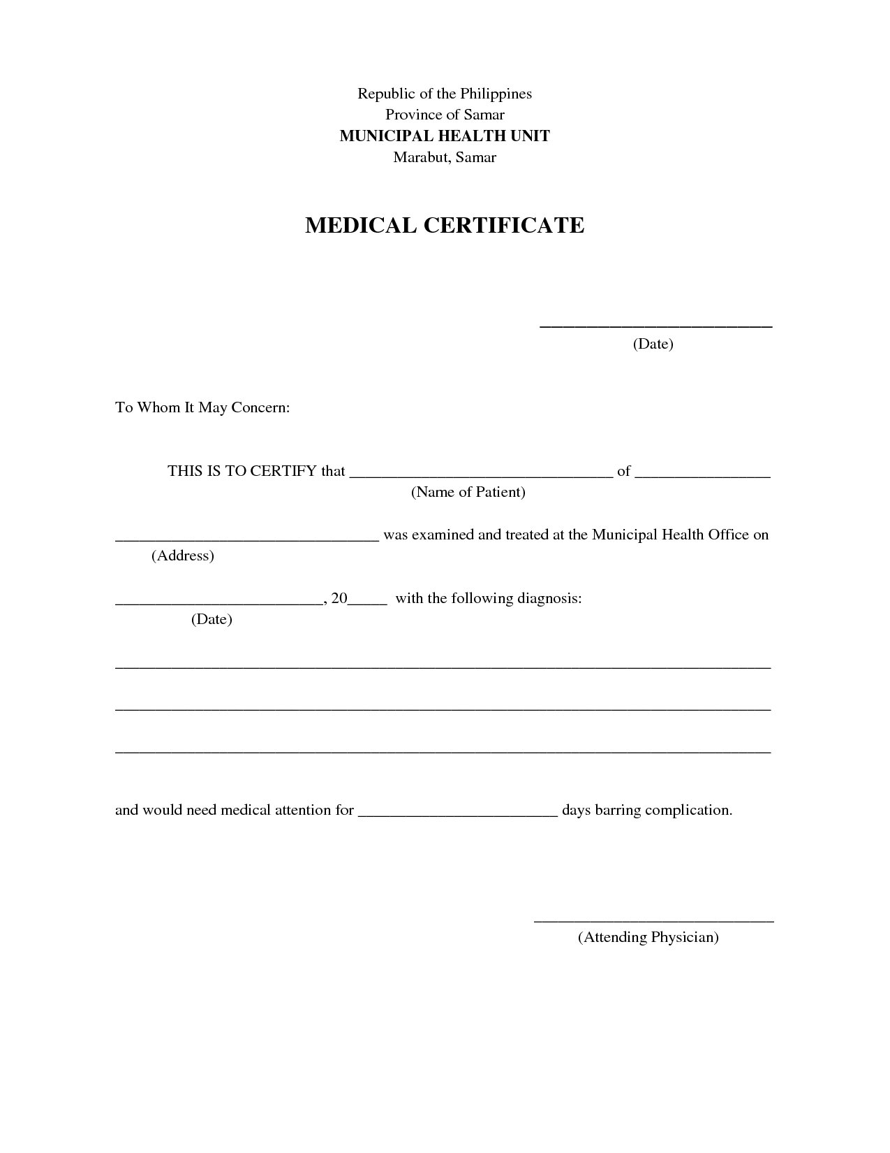 Medical Certificate Template Pdf Blank Certificates