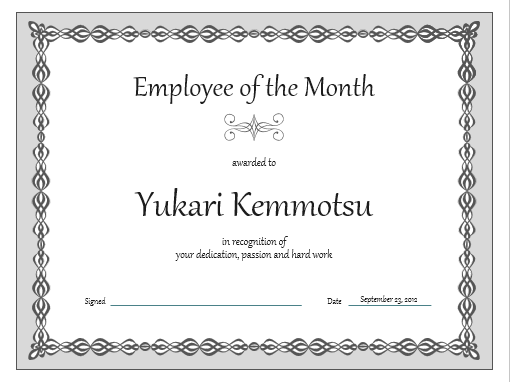Certificate, Employee of the month gray chain design