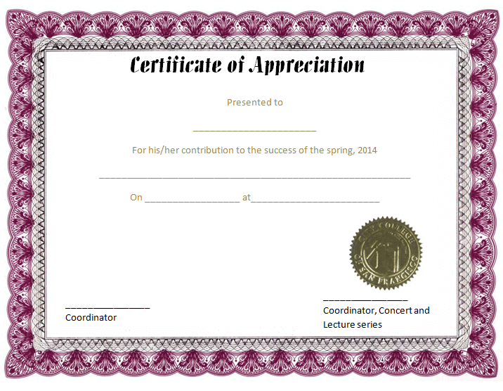 Purple · Certificate of Appreciation Template