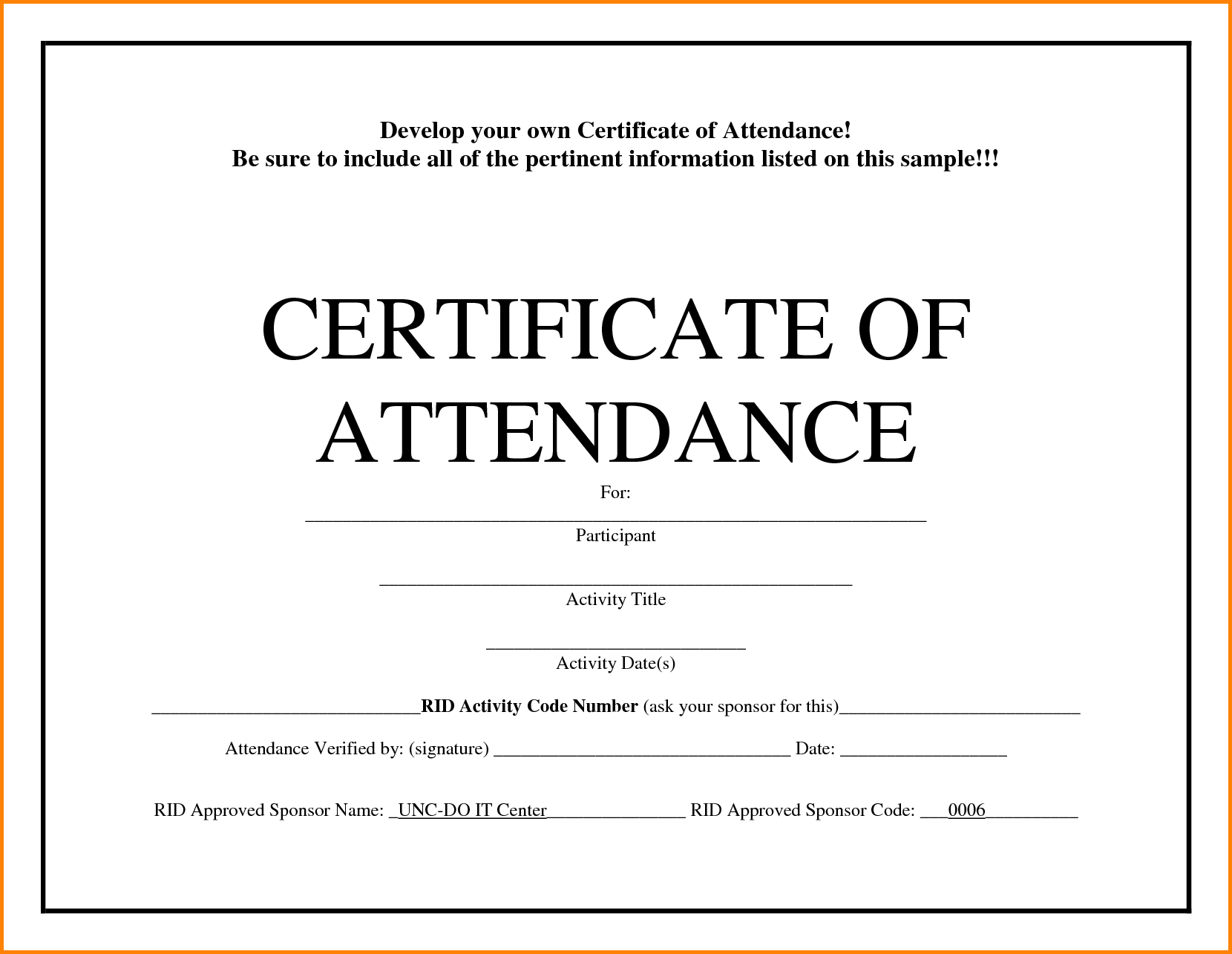 Certificate of attendance template
