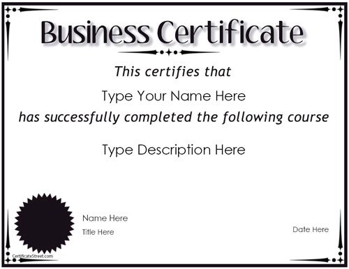 blank-printable-WORD-Business Certificate - Award for Completion