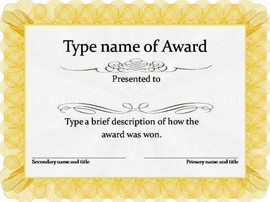 Gold Award Certificate Template word doc Printable