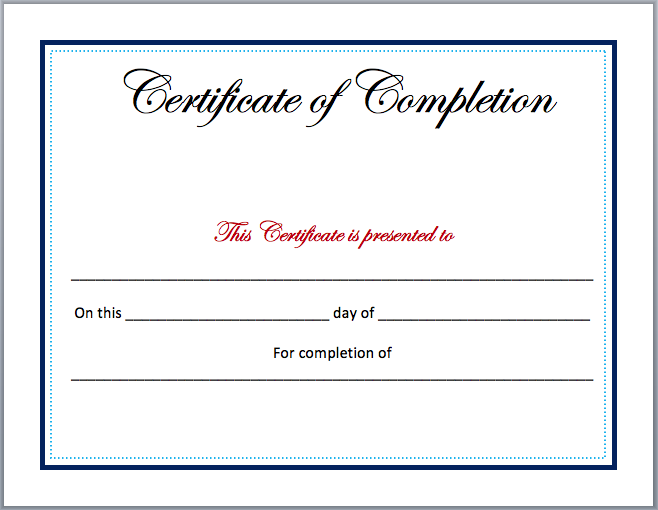 Completion Certificate Template example pdf