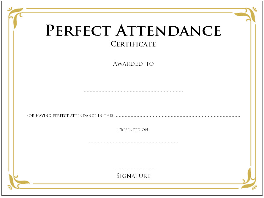 Perfect Attendance Certificate Template Fillable Certificate Templates