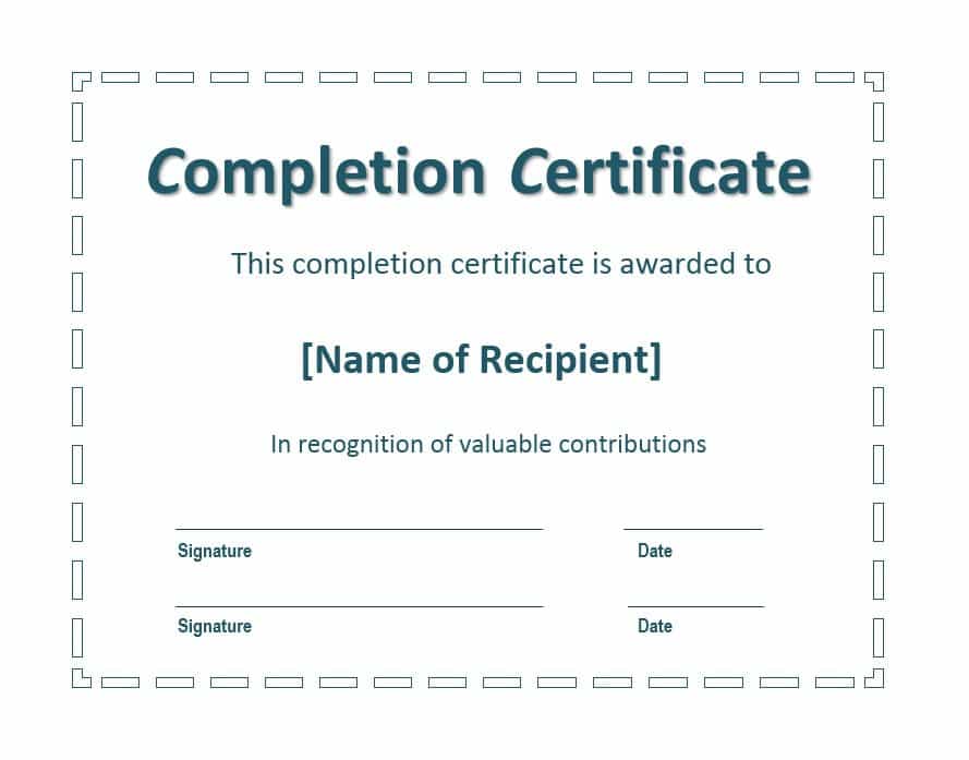 printable doc file Certificate of Completion Template 05