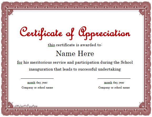 Certificate of Appreciation template pdf editable