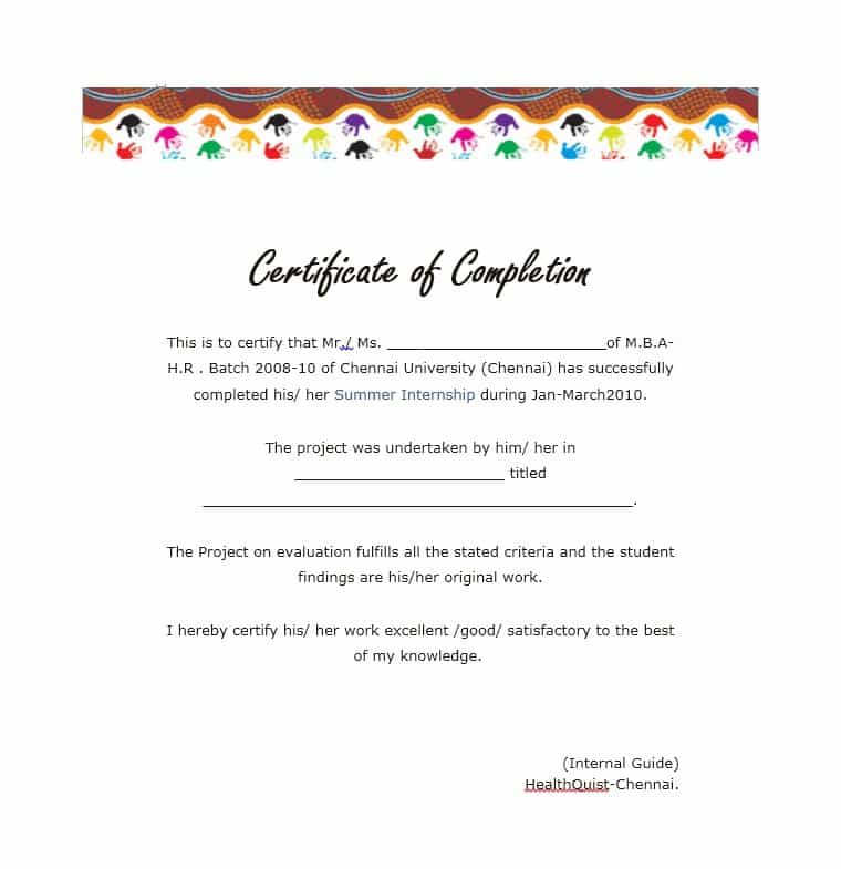 Certificate of Completion Template colorful editable MSWORD Document