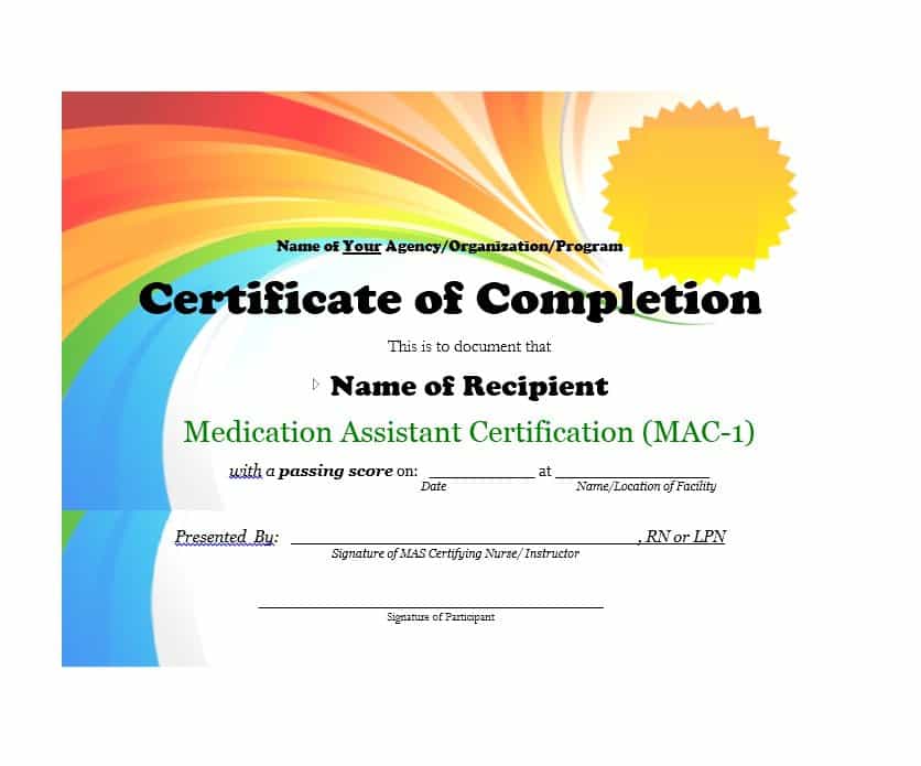certificate of completion template free download word
