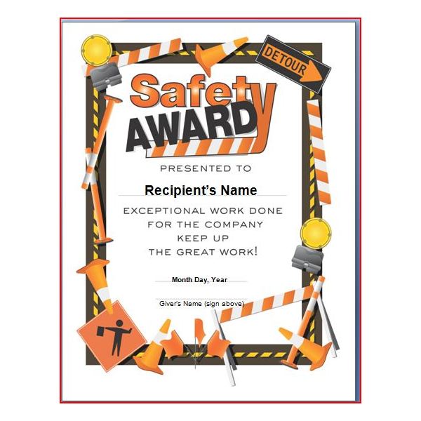 Safety Award Certificate Template Word Free Download - Printable Templates