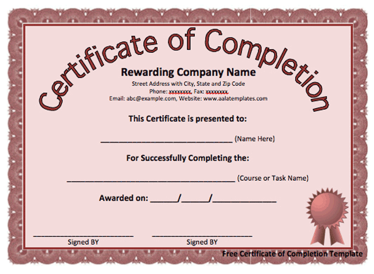 editable certificate of completion template free download word