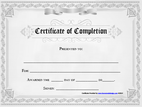 Printable doc file certificate of completion template free download