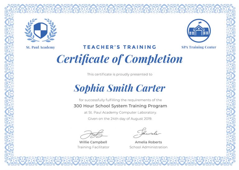 Teacher s Training Completion Certificate 2X template pdf doc