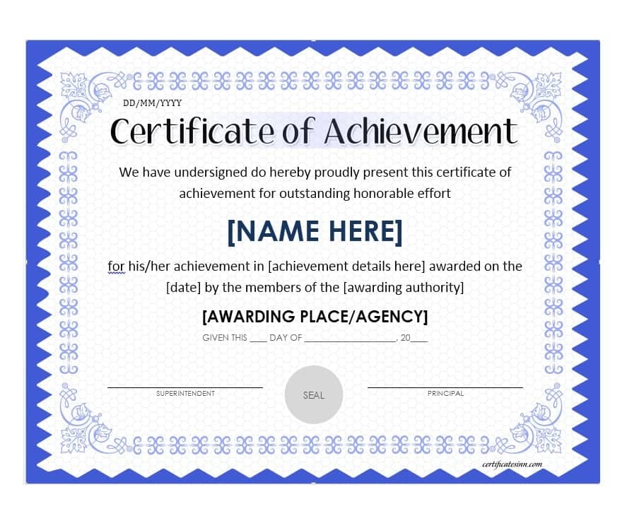 Certificate of Achievement Template pdfs