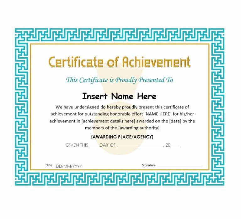 Doc Certificate of Achievement Template docx Printable Certificates