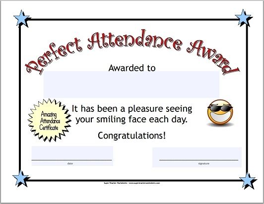 perfect attendance award template